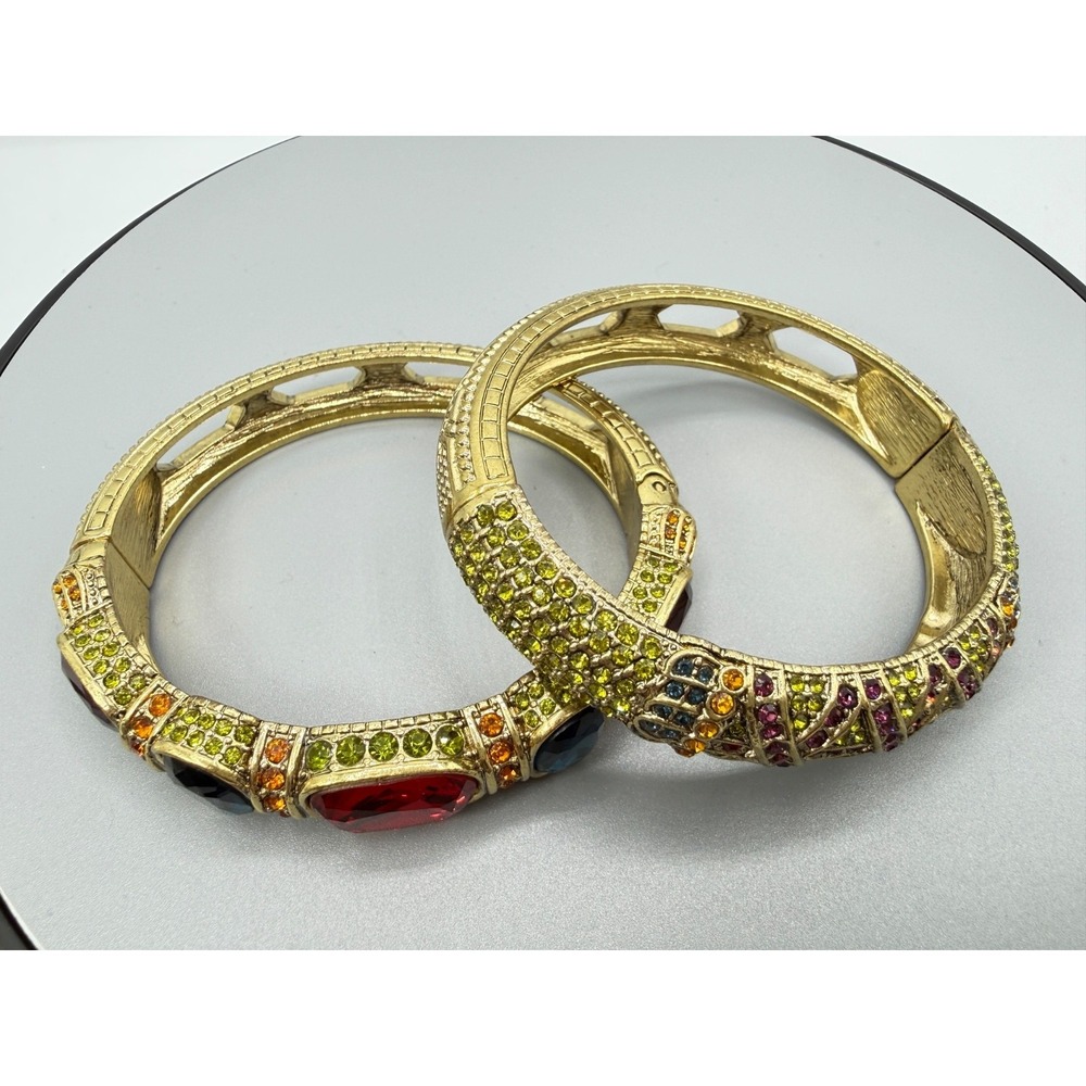 Heidi Daus Triple Play Crystal Bangle Bracelet 2 Pc Red (Siam Multi) STUNNING! - Picture 7 of 12